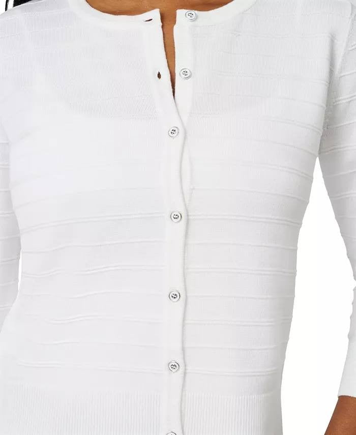 Melissa Paige Ottoman Rib 3/4 Sleeve Crewneck Cardigan White XL NWT $46.50