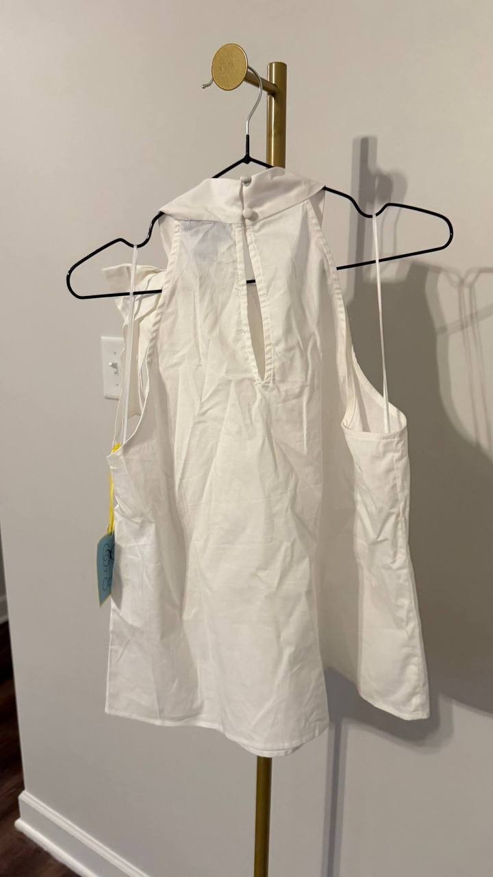CeCe Bow Halter Top White Large NWT Feminine Sleeveless Blouse $69