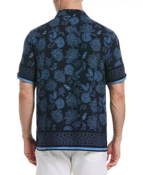 Cubavera Men’s Floral Border Button‑Front Shirt Dress Blues XL/EG $80 NWT