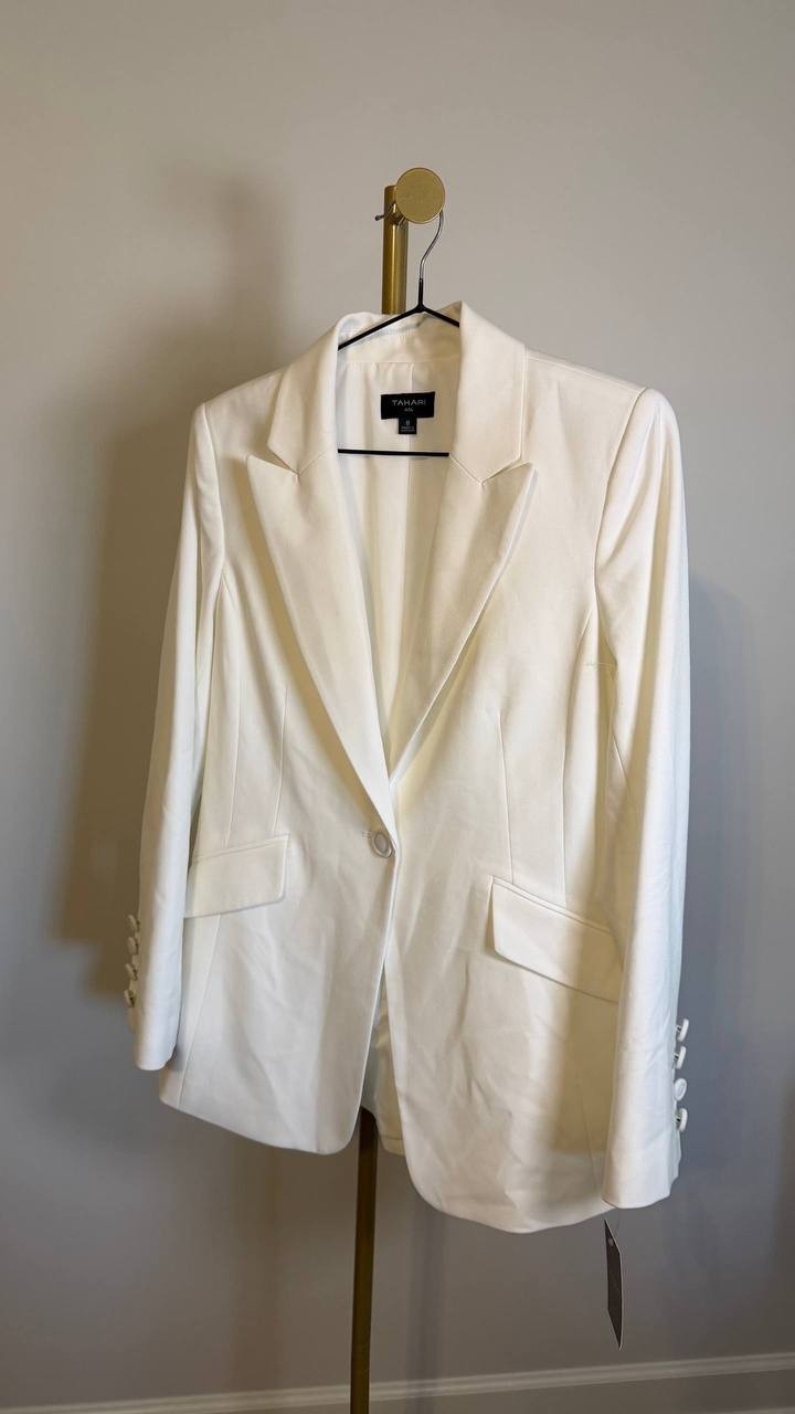 Tahari ASL Women’s Petite One‑Button Blazer White 8 $159 NWT