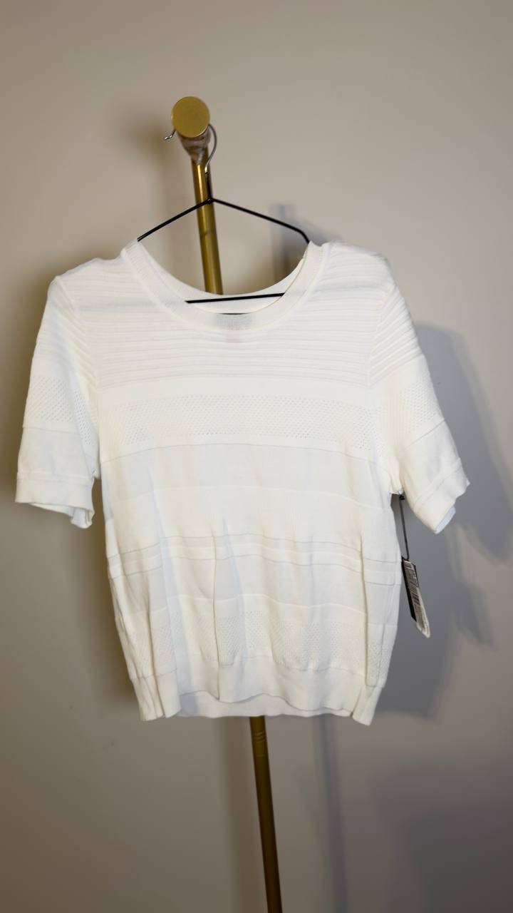Vince Camuto Crew Neck Short-Sleeve Pull-On Sweater Antique White S NWT $89