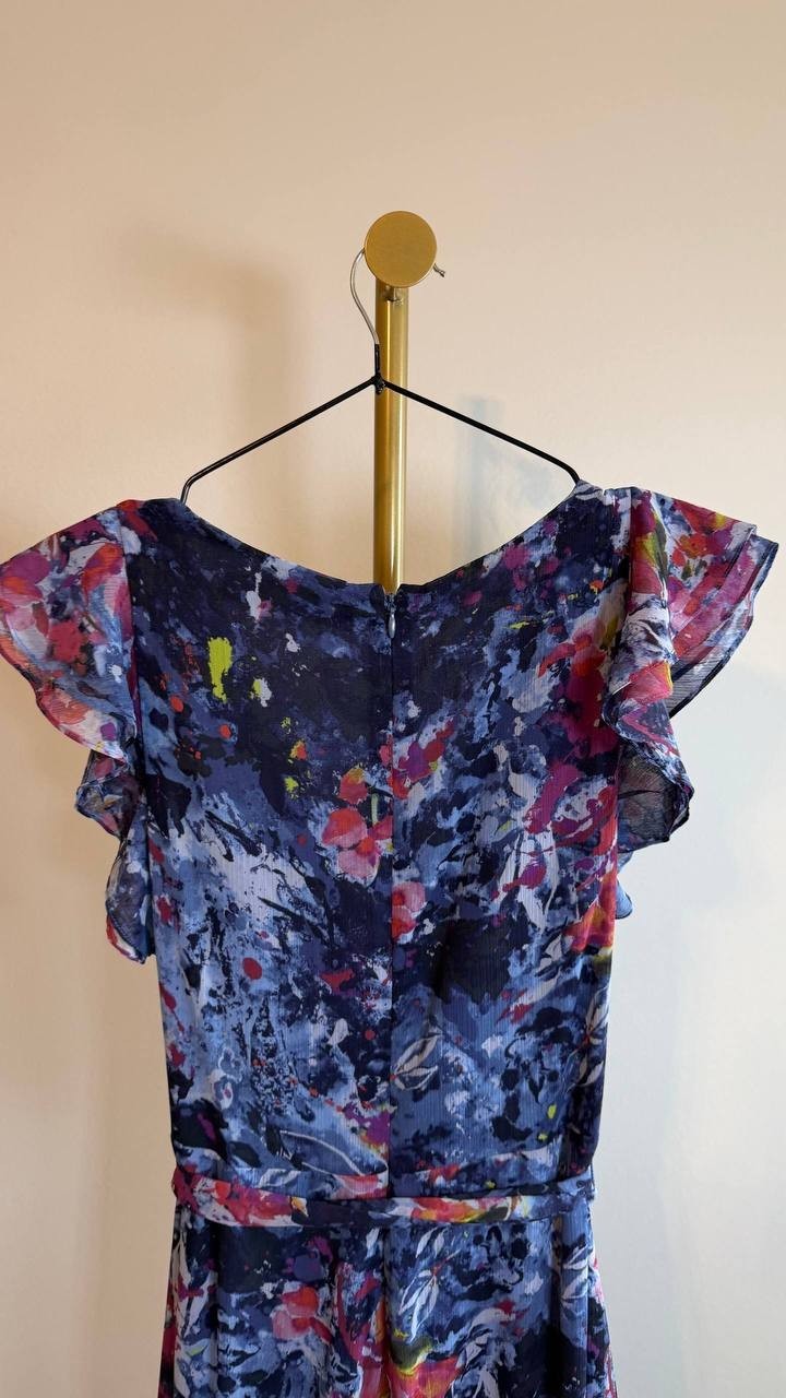 Lauren Ralph Lauren Print Ruffle Georgette Gown Blue Multi 2 NWT $325