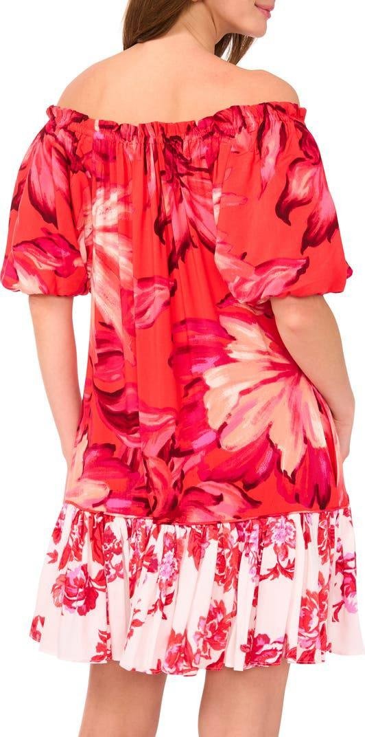 Vince Camuto Off‑Shoulder Floral Minidress Poppy L NWT Feminine Flowy MSRP$109