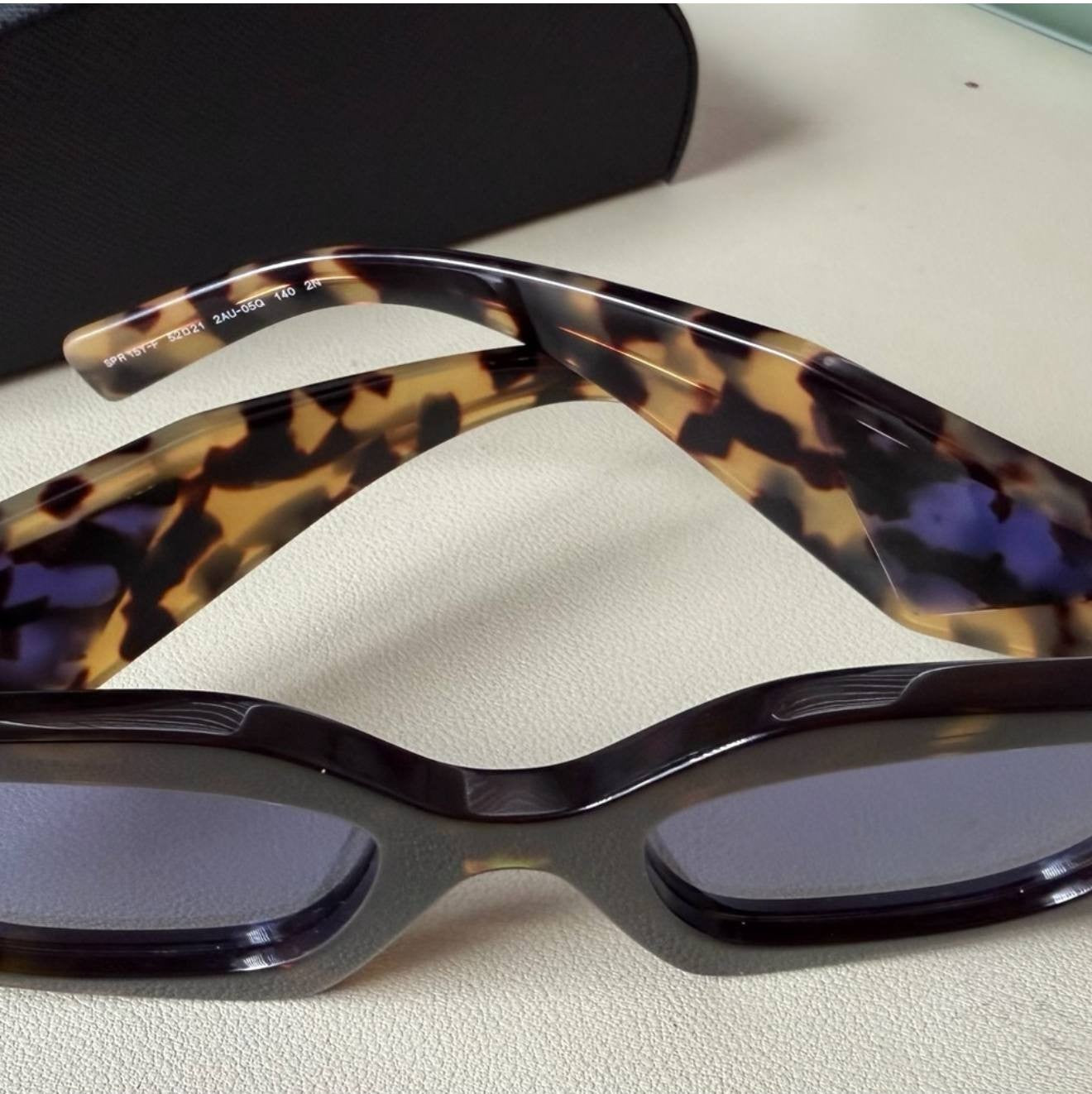Prada SPR 15Y‑F Tortoise Blue Lens Sunglasses 52mm 2AU‑05Q Italy $375 NWB