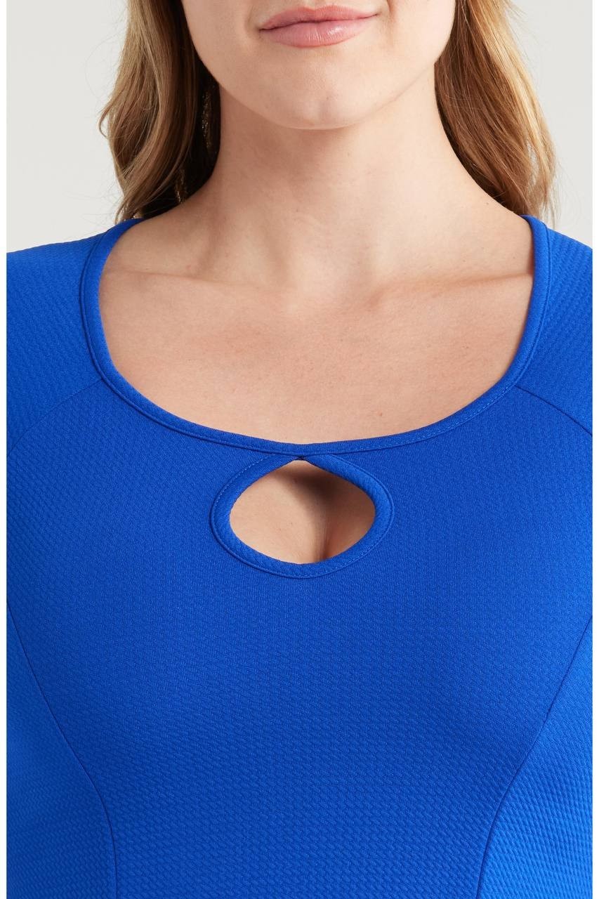 24Seven Comfort Apparel Keyhole Cutout Fit & Flare Dress Blue 3X NWT $44.99