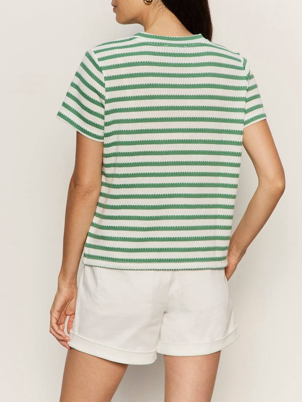 Sanctuary Perfect Texture Tee Chalk/Green Juice Stripe S NWT $59