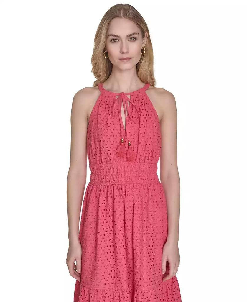 Vince Camuto Petite Cotton Tie‑Neck Tiered Dress Coral 12 NWOT $158
