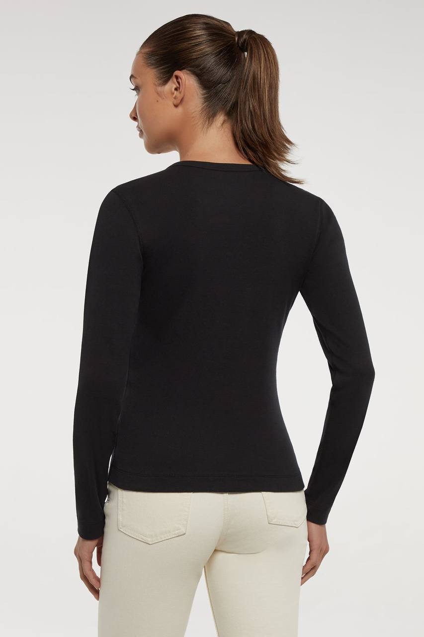 Three Dots Ribbed Crew Neck Long Sleeve Tee Black NWT - Women's Size L