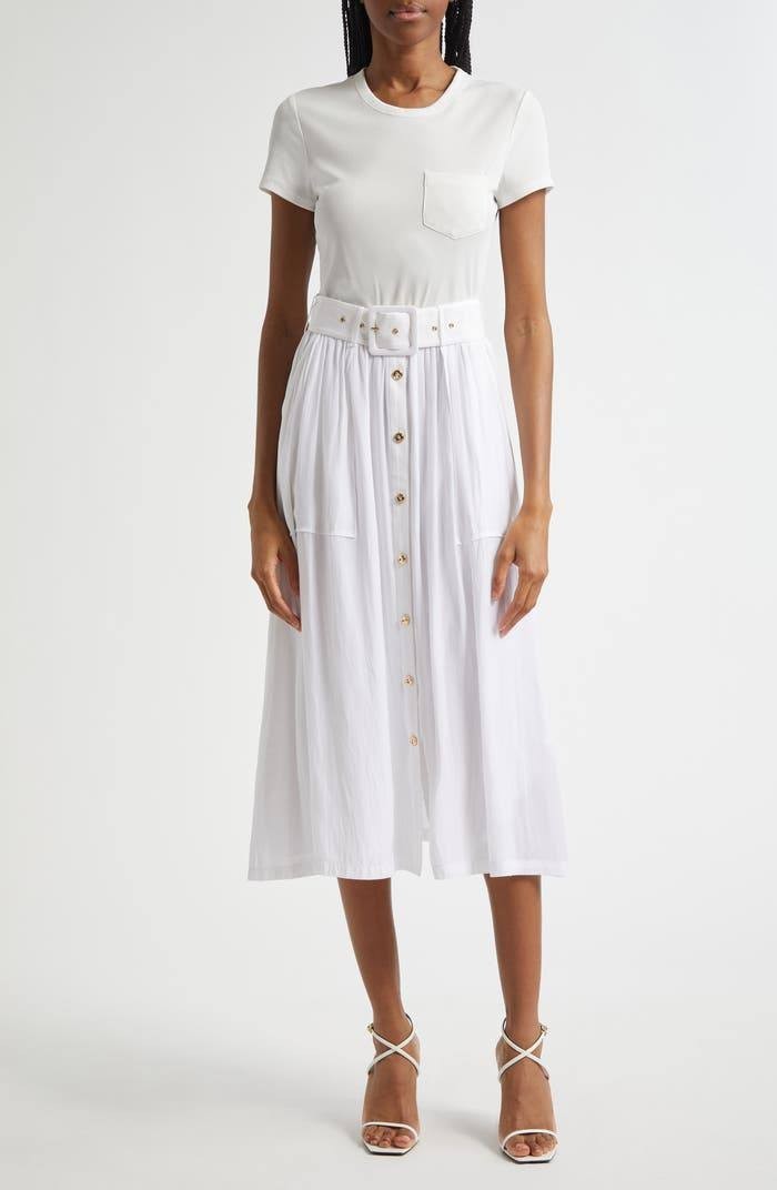 Ramy Brook Sylvie Cotton-Blend Midi Dress Ivory Size S with Belt Pockets