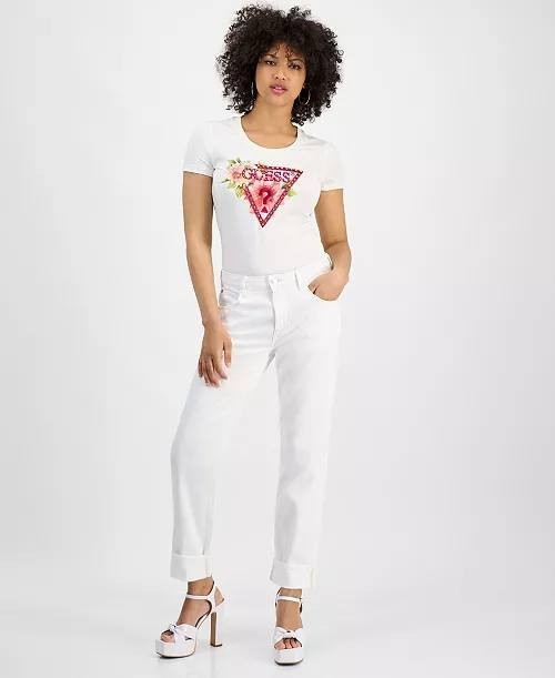 Guess Celia Boyfriend High‑Rise Cuffed‑Hem Jeans White Sensation 31x30 NWT $108