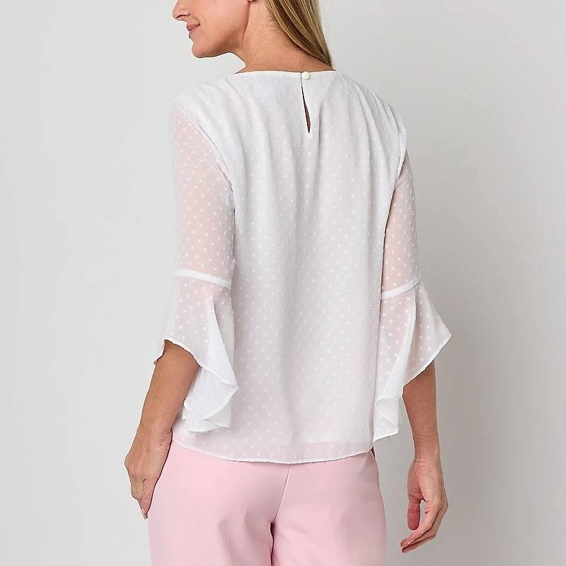 Black Label Evan-Picone Chiffon Bell 3/4 Sleeve Blouse White XL NWT $59