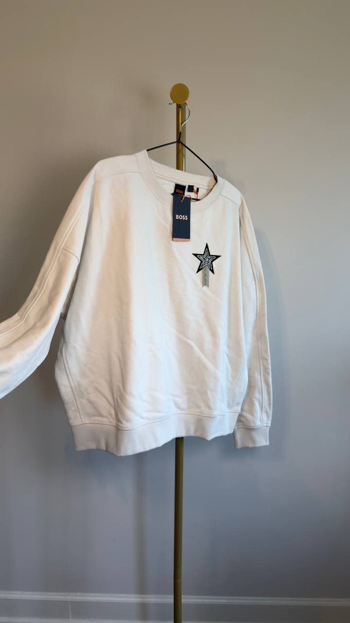 BOSS Embellished Star Sweatshirt Open White L NWT $129