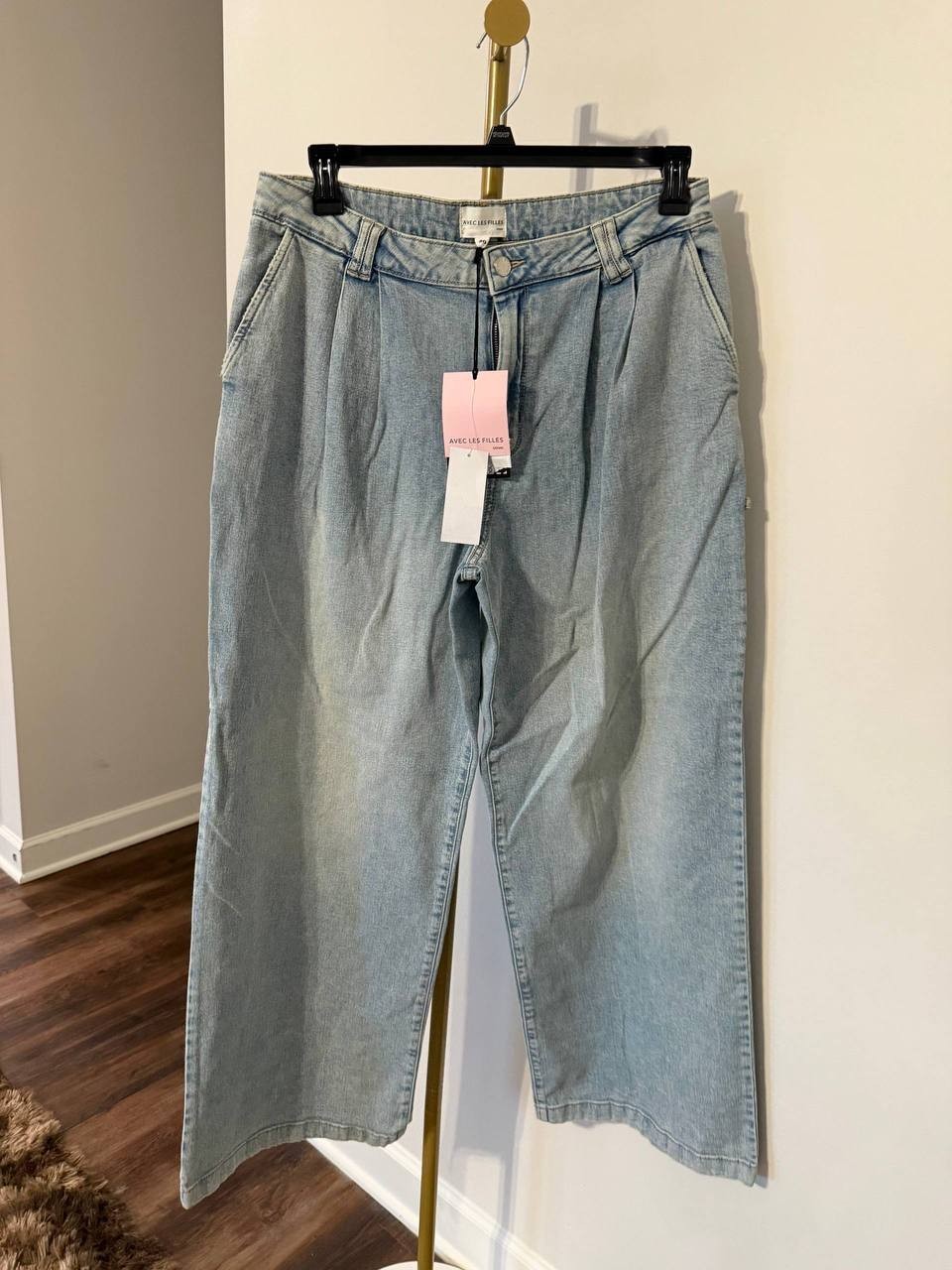 Avec Les Filles Pleat‑Front Wide‑Leg Jeans Blue Size30 NWT msrp$129
