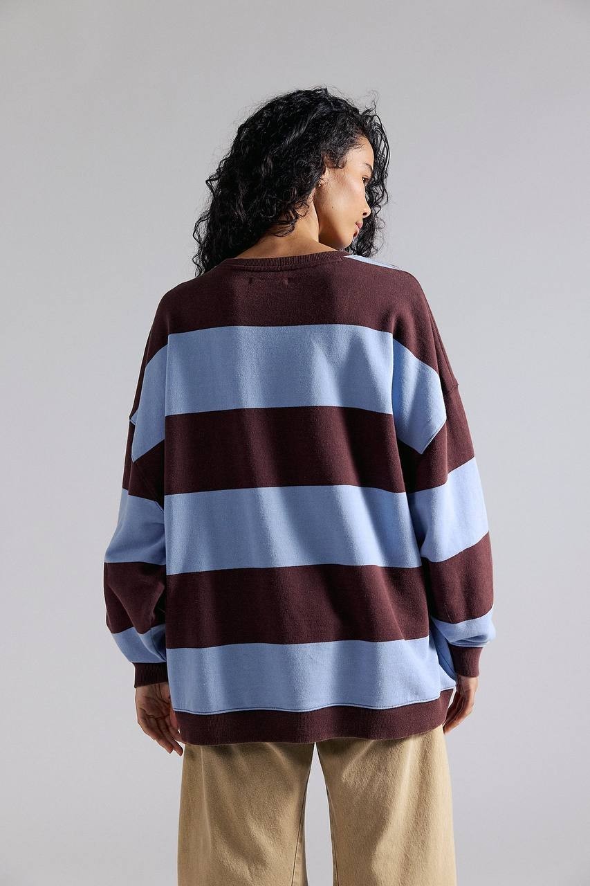 Free People  Striped Oversized Crewneck Periwinkle  Combo M NWT $98