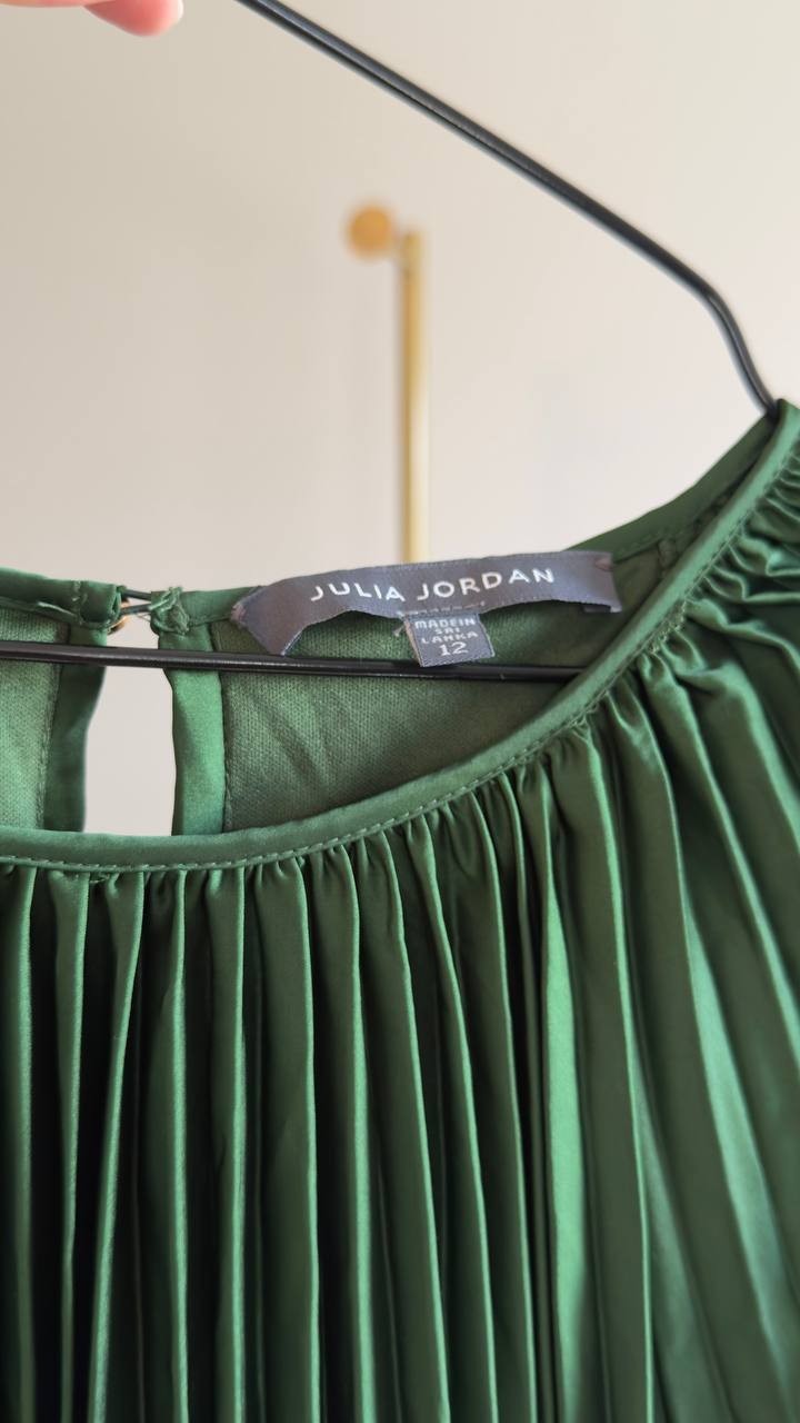 Julia Jordan Pleated Long Sleeve Waist Tie Maxi Dress Green 12 NWT $149