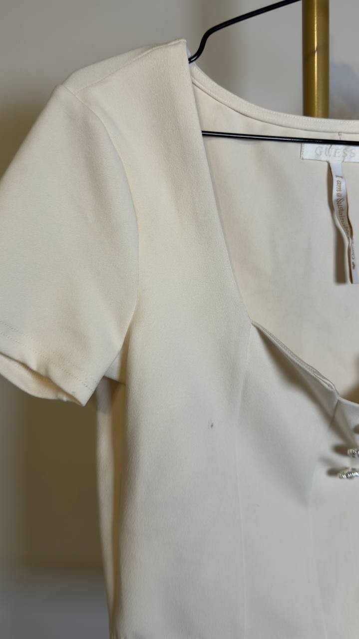 Guess  Women’s  Square  Neck  Top  Pearl  White  M  NWT  $69