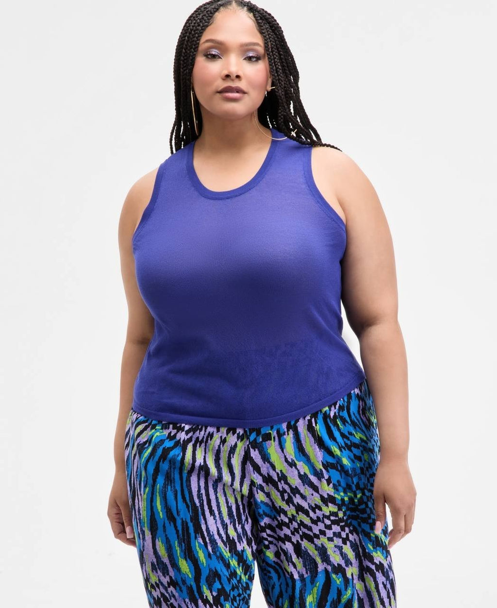 Nina Parker Trendy Plus Size Knit Sweater Tank Top Winter Oat Blue 1X NWT $39