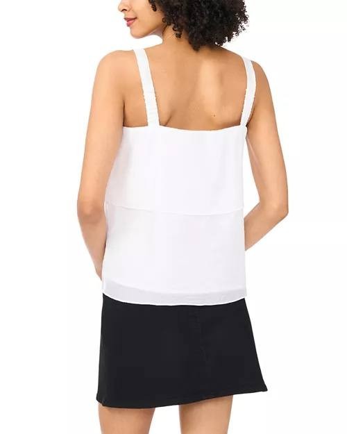 Vince Camuto Layered Square‑Neck Sleeveless Tank Ultra White S NWT $89