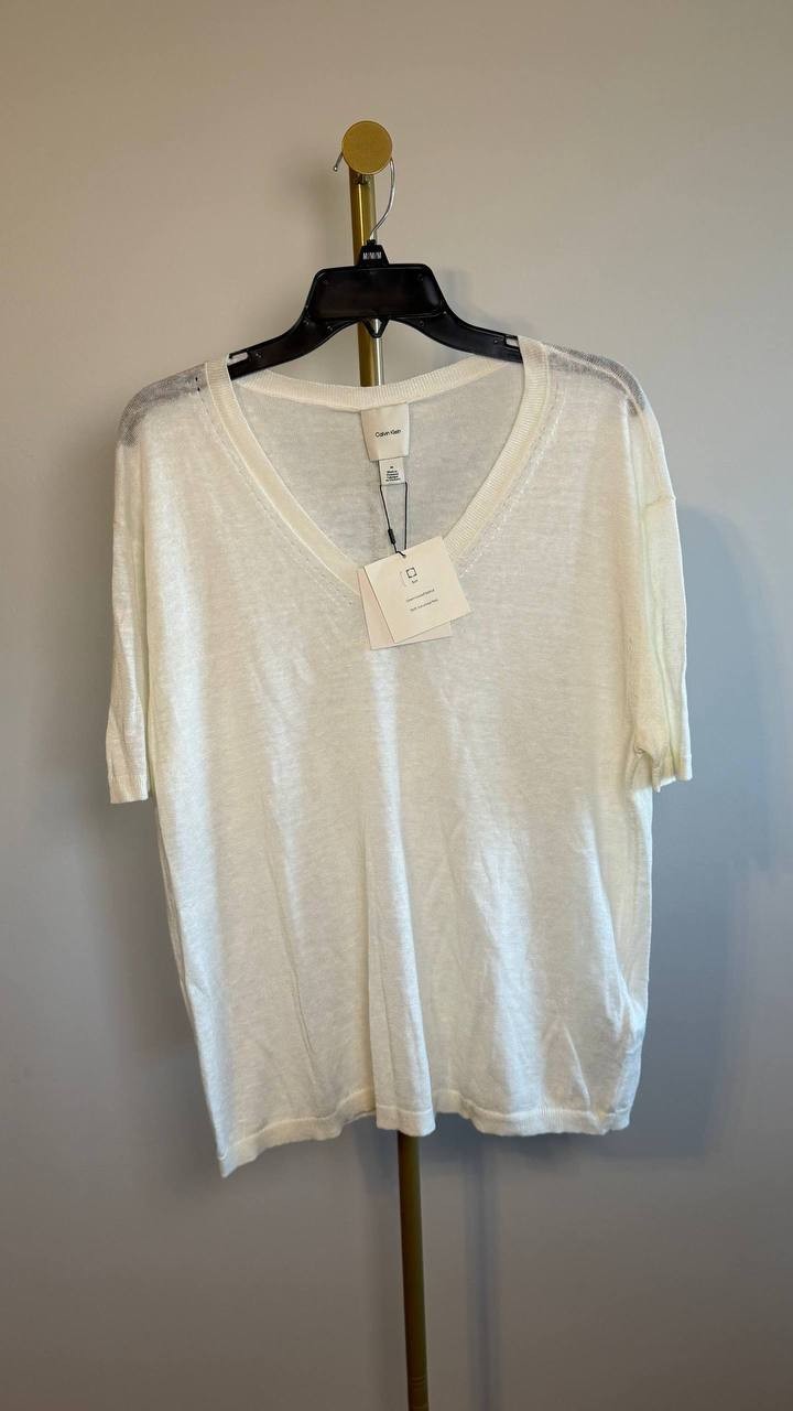 Calvin Klein Lux Linen Top Sweet Corn Cream M NWT $109