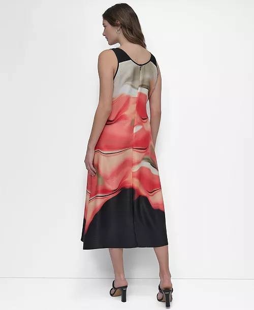 DKNY Sleeveless Border‑Print Shift Dress XL Pre‑Owned Pilling MSRP $48