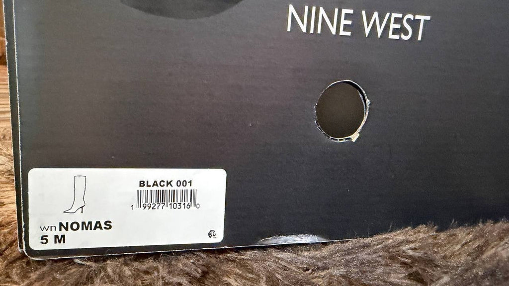 Nine West Nomas Boots 5M Black Leather Knee‑High  Stiletto NIB  msrp$249