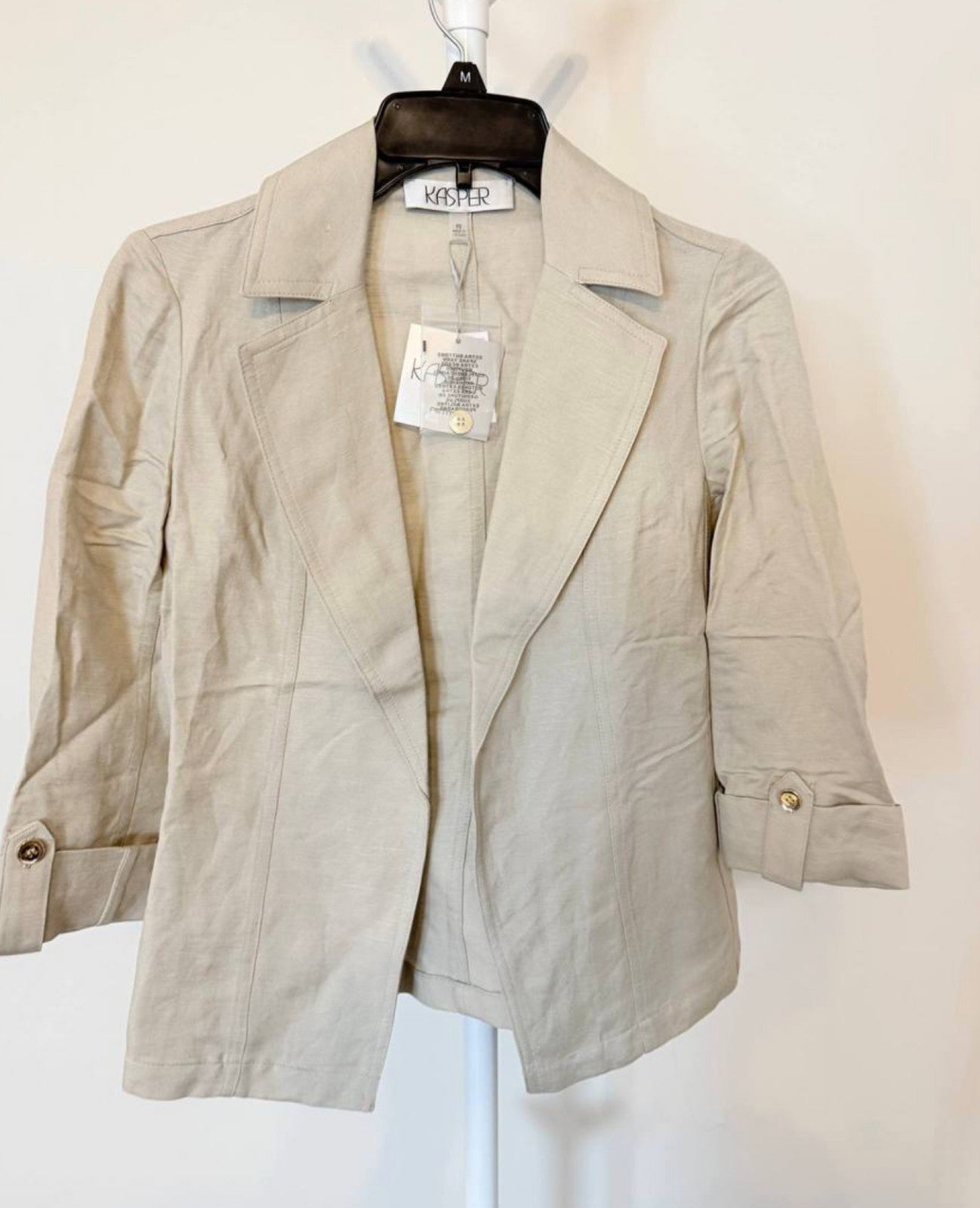 Kasper Petite Linen Seamed Open Jacket – Beige – Size PS – NWT – $139