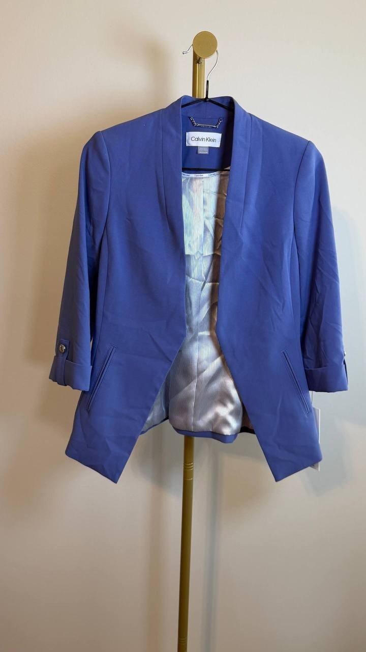 Calvin Klein Women’s Petite Stand‑Collar Open‑Front 3/4‑Sleeve Jacket (Size 2P,