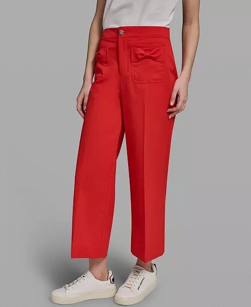 Karl Lagerfeld Mid‑Rise Straight Bow Pocket Pants Red 6 NWT $109