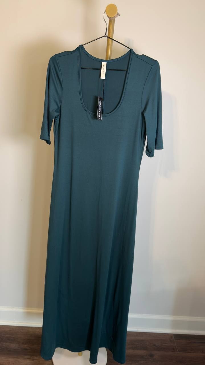 24seven Comfort Apparel Casual Scoop Neck A‑Line Maxi Dress Navy L NWT $57