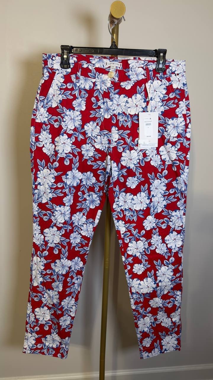 Tommy Hilfiger Twill Slim Chino Pants Blue/Red 10 NWT $74.50