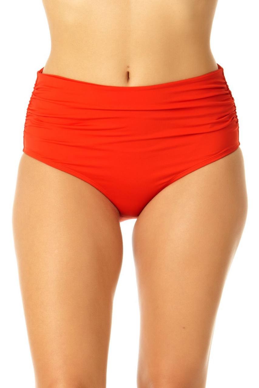 Anne Cole Convertible High Waist Shirred Swim Bottom Hot Pinkie S NWT $56