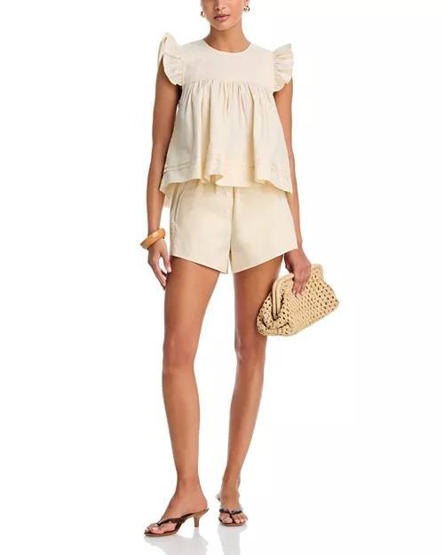 AQUA Poplin Flutter Top Ivory S NWT $78