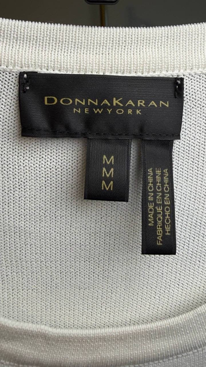 Donna Karan NY Short-Sleeve Sequin Detail Sweater Cream M NWT $99