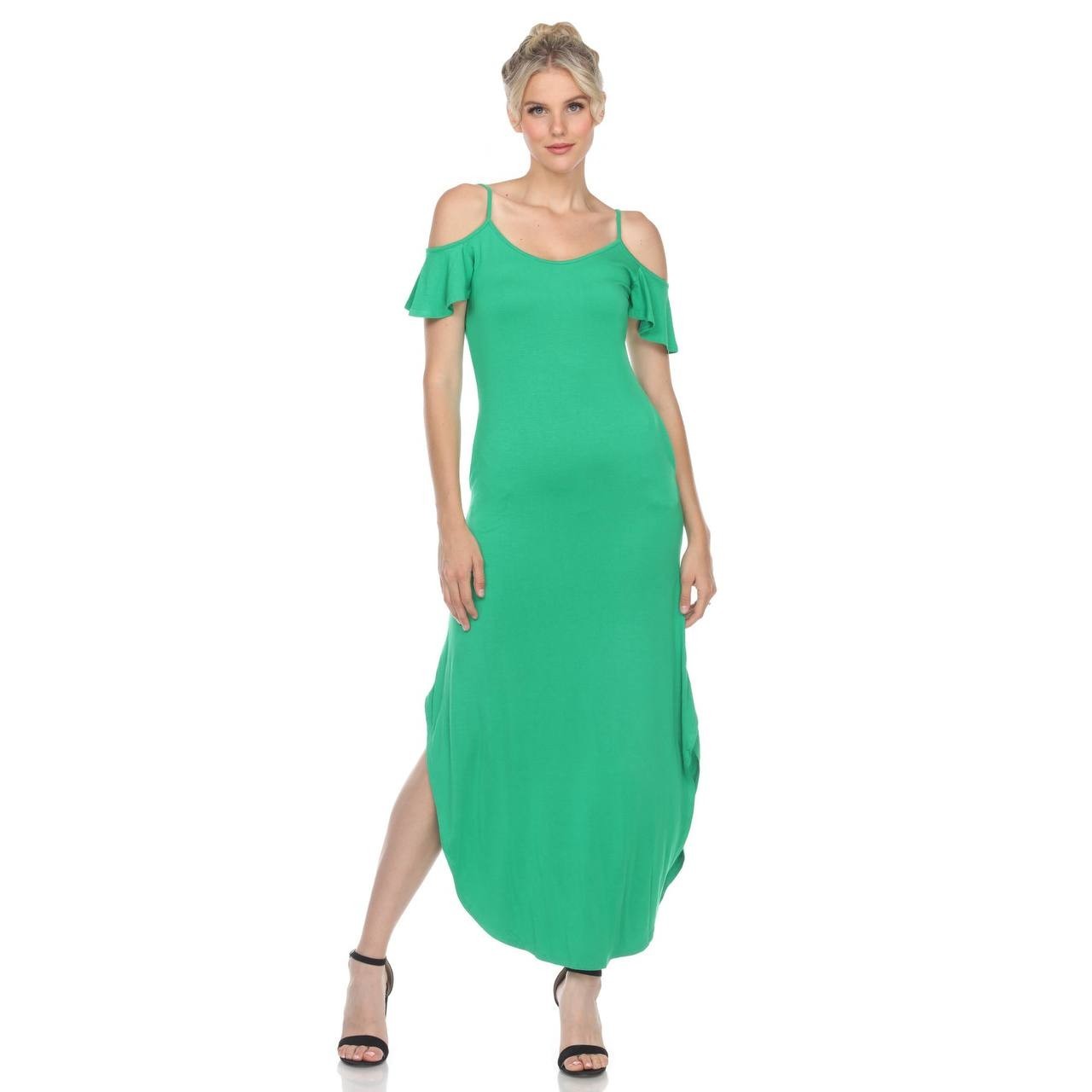 White Mark Women’s Cold Shoulder Maxi Sundress Green M NWT $64