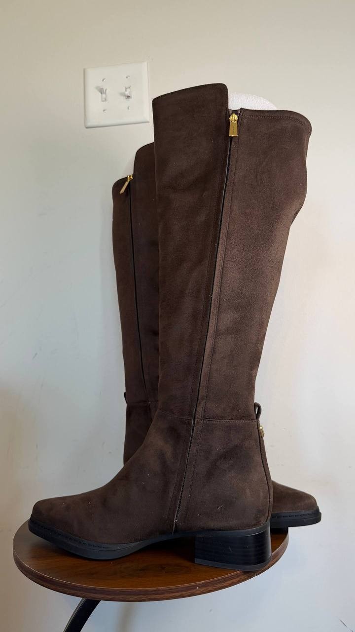Michael Kors Lex Women’s Block Heel Boots Chocolate 11WS Polyester $175 NWB