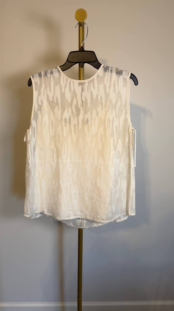 Calvin Klein Sleeveless Burnout Blouse White M NWT $99