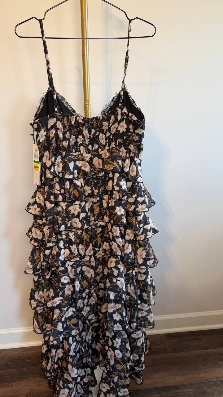 1.STATE V‑Neck Tiered Floral‑Print Maxi Dress Reach Black L NWT $139
