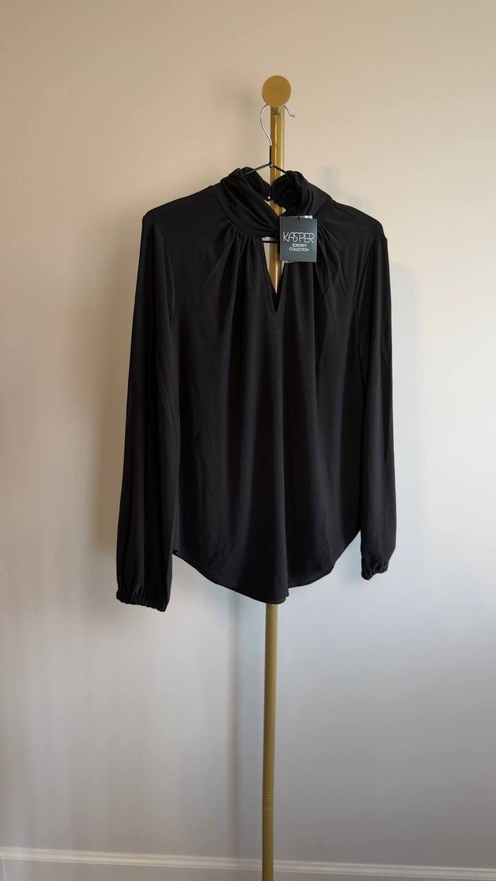 Kasper Twisted Mock Neck Long‑Sleeve Top Black XS NWT $69