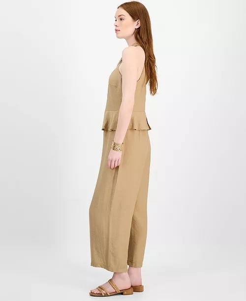 Tommy Hilfiger Peplum Halter Jumpsuit Size 4 Tannin NWT $129