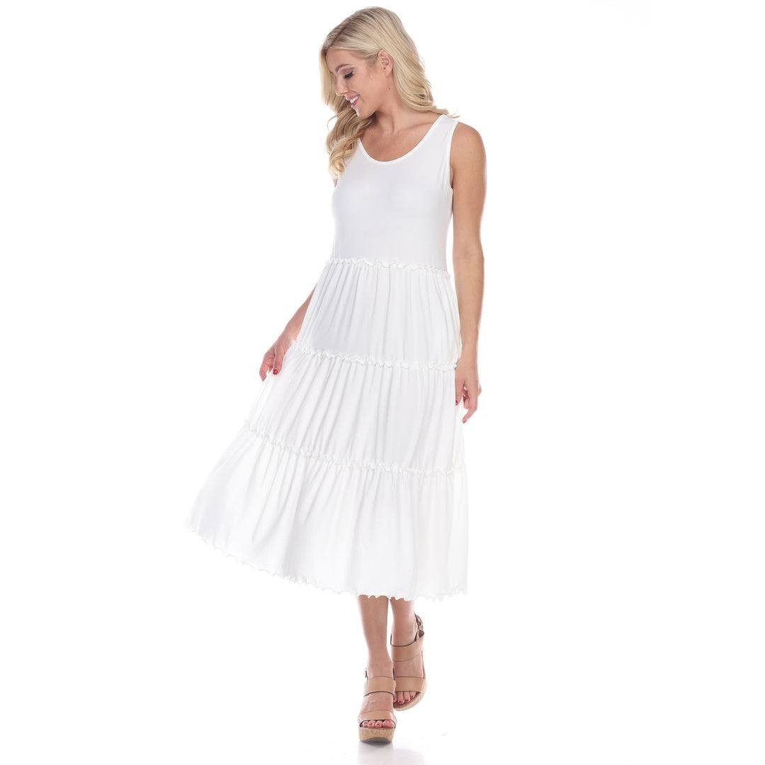 White Mark Scoop Neck Sleeveless Tiered Midi Dress White L NWT $68