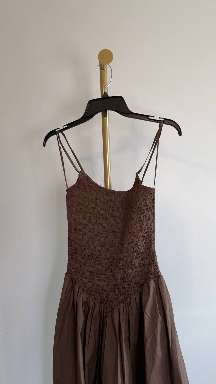 Lucy Paris Hazel Smocked Dropped Waist Dress Chocolate XS NWT $118