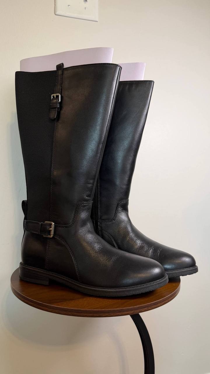 Easy Spirit Jackie Boots 11M Black Leather Tall Riding Buckle NIB msrp$199