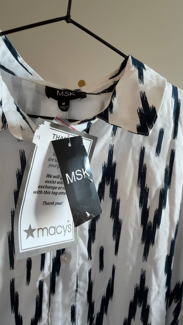 MSK Self‑Belt Long‑Sleeves Maxi Dress White/Black M NWT $109