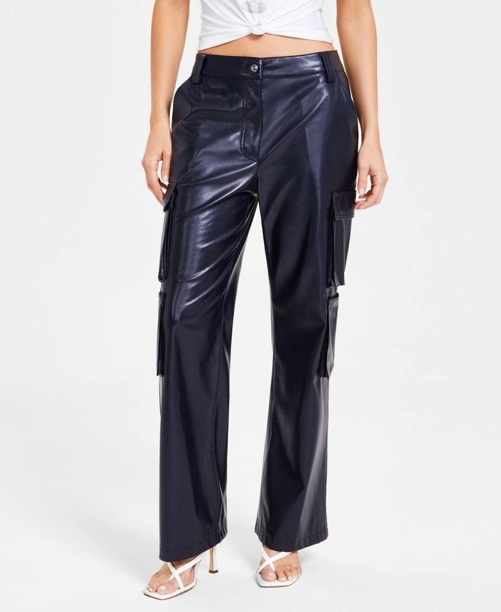 Guess Kori High-Rise Faux-Leather Cargo Pants Dare Ocean Sx29 NWT $148