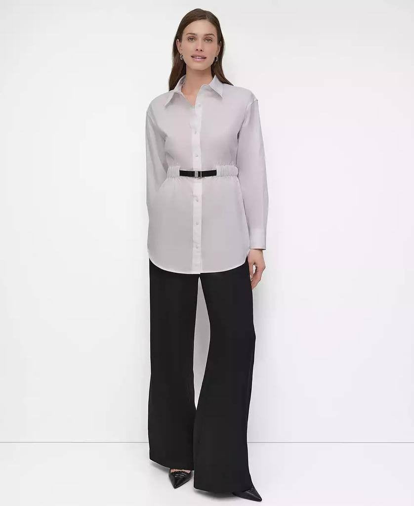 DKNY Cotton Belted Button‑Front Shirt White XL NWT $119