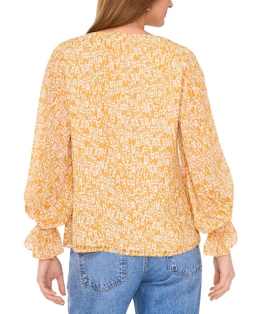 Vince Camuto V‑Neck Balloon‑Sleeve Blouse– Orange– Size L – NWT – MSRP$79