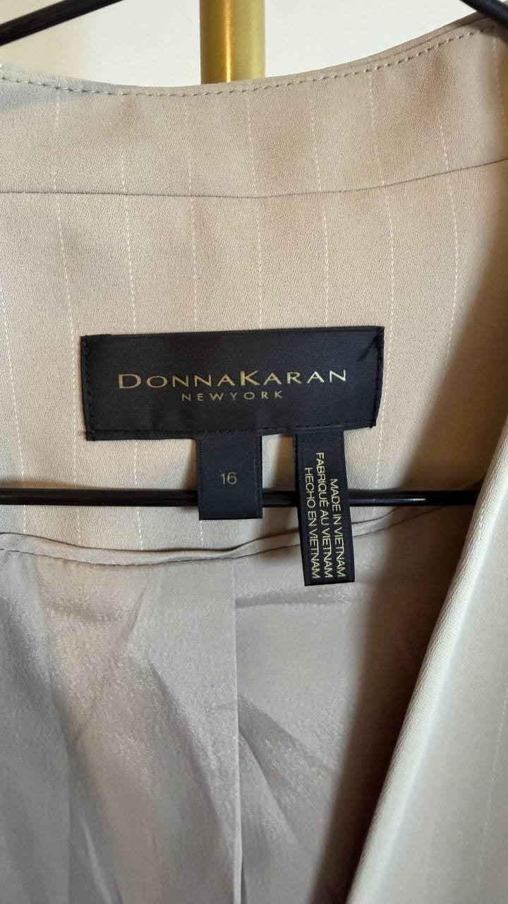 Donna Karan New York Pinstripe Double Breasted Vest Cobblestone Size 16 NWT $159