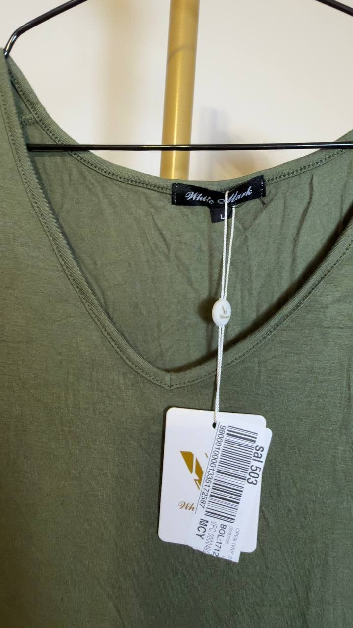 White Mark Women’s Short Sleeve V‑Neck Maxi Dress Olive L NWT $64