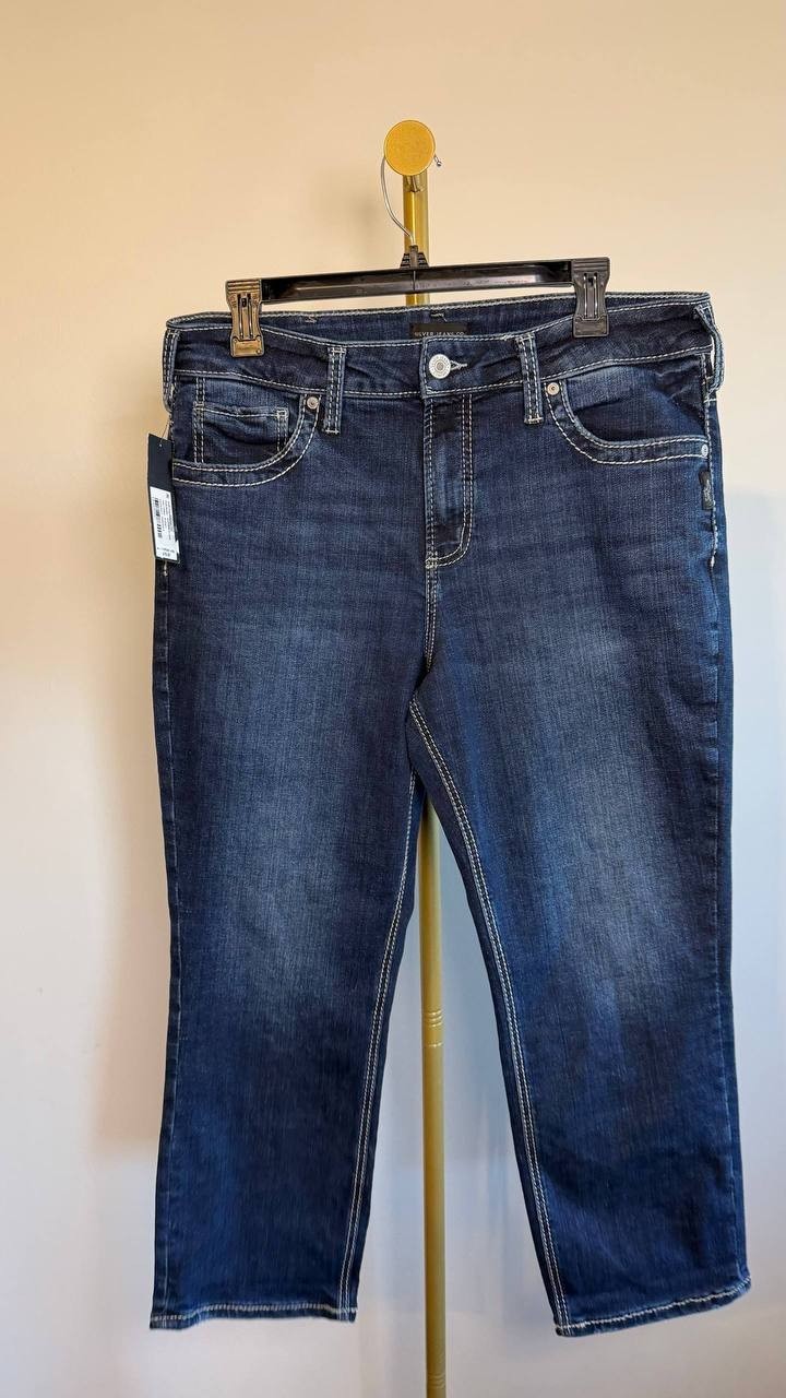 Silver Jeans Suki Mid Rise Curvy Fit Capri Jeans Indigo 14W NWT $78