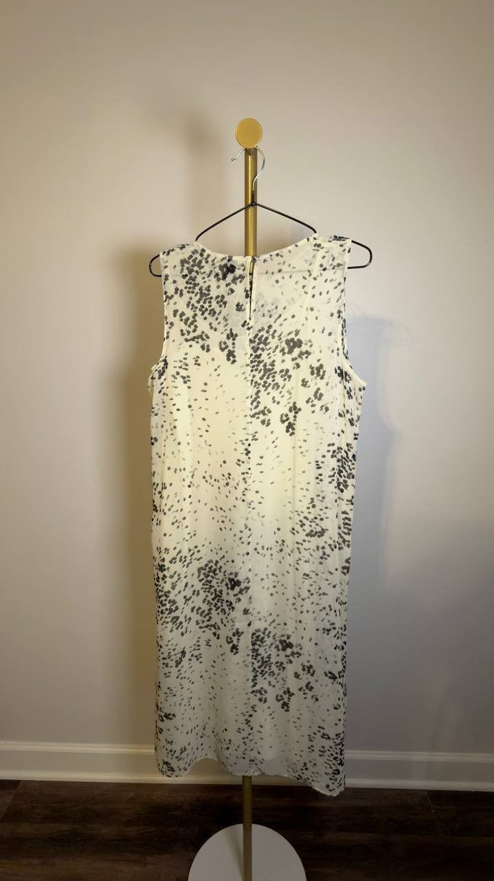 Calvin Klein Printed Chiffon Midi Dress Light Grey M NWT $149